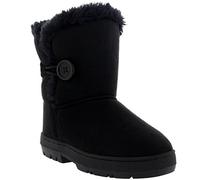 Holly Kids Girls Button Winter Snow Rain Cosy Casual Warm Boots, Black, 10 UK