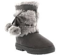 Holly Kids Girls Pom Pom Trim Winter Suede Mid Calf Snow Warm Winter Boots - 1 - GRE34 EA0455