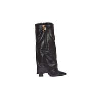 'Holly' Knee High Fold Over Pointed Toe High Heel Boots XY London Black 6