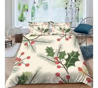 Holly Leaf Berry Bedding Set Theme Bedspread Christmas WoodyPlants Duvet Cover Set Microfiber Quilt Cover Universal for All Seasons with Pillowcase King（220x240cm）