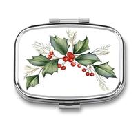 Holly Leaves and Red Mulberry Fruits Pill Box 2 Compartment Portable Medicine Pill Case Travel Pill Organizer for Pocket Purse