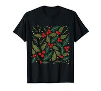 Holly Leaves And Stars Retro Modern Background Pattern T-Shirt