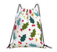 Holly Leaves Drawstring Bag Sport Sack Christmas Drawstring Gym Bag for Kids Adults Water-Resistant Swimming String Backpack for Fitness Running Yoga Travel
