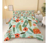 Holly Leaves Duvet Queen Size - Christmas Pattern Coverless Duvet 7.5 Tog with Christmas decorations Comforter Set Machine Washable for Autumn Summer, 1 Soft Lightweight Quilt 228x228cm DF301