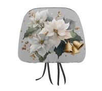 Holly Leaves with Three Golden Bells Printed Car Headrest Cover,2 Pieces, Elastic Comfort Head Rest Cover for Women Men, Universal Fits Most Cars Van SUV Truck, Car Interior Decor Accessories