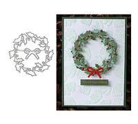 Holly Leaves Wreath Metal Die Cuts, Bow Leaf Round Circle Christmas Cutting Dies Cut Stencils for DIY Scrapbooking Photo Decorative Embossing Paper Dies for Scrapbooking Card Making
