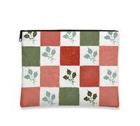 Holly Patchwork Makeup Bag, Rustic Vintage Cosmetic Travel Pouch for Women, Portable Zipper Toiletry Organizer, Holiday Gift Bag, Red, 7x9 Inch, Holly