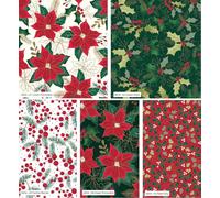 Holly & Poinsettia by Craft Cotton Co. 100% Cotton 45x55cm Wide 5Pcs Christmas Fat Quarter Bundle for Sewing, Quilting, Dressmaking, Patchwork
