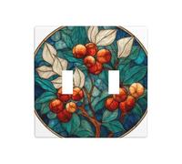 Holly Red Berries with White Pine Tree Double Gang Toggle Light Cover Wall Plate Switch Decor Standard Size - 11.4x11.4cm