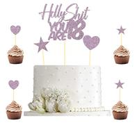 Holly Shit you are 18 Birthday Cake Topper Set, 18th Birthday Cake Topper with Heart Star Cupcake Cake Topper Picks Glitter Cake Decoration for Birthday Party Cake Supplies - 9pcs (Pink)