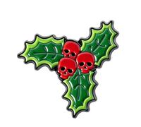Holly Skulls Enamel Pin Badge | Gothic Christmas Metal Lapel Pin | Festive Horror Gift for Collectors & Alternative Fashion Fans (2.8 x 2.8 cm)