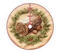 Holly Tree Skirt, Christmas Rustic BÛChe De NoËL Swirls Christmas Green Knitted Tree Skirt Holiday Decorations for Home Shopping Mall Indoor Outdoor Festival Party Decor 60 Inch