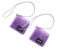 HOLLY TRIP Pack of 2 Clear Bifold Wallet Small Purse, Cute PVC Jelly Wallet ID Card Case Holder with Neck Lanyard for Women Girls, Purple, Compact