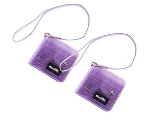 HOLLY TRIP Pack of 2 Clear Bifold Wallet Small Purse, Cute PVC Jelly Wallet ID Card Case Holder with Neck Lanyard for Women Girls, Purple, 4.13 x 3.85 inch, Compact