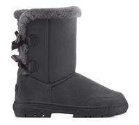 Holly Women’s Classic Waterproof Faux Fur Lined Winter Ankle Boots - Pom-Pom & Bow Detail - Warm, Non Slip Rubber Sole Snow & Casual Cold Weather Footwear - Grey - UK5/EU38