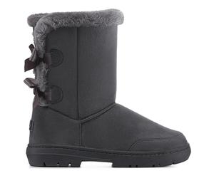 Holly Women’s Classic Waterproof Faux Fur Lined Winter Ankle Boots - Pom-Pom & Bow Detail - Warm, Non Slip Rubber Sole Snow & Casual Cold Weather Footwear - Grey - UK6/EU39