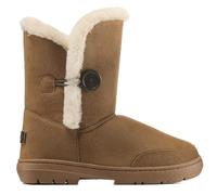 Holly Women’s Waterproof Winter Ankle Boots - Faux Fur Lined Slip-On Shoes with Single Button Detail - Comfortable Warm Outdoor Footwear - Tan - UK5/38