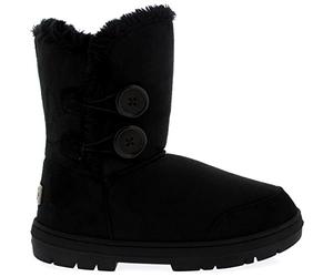 Holly Womens Twin Button Fully Fur Lined Waterproof Winter Snow Boots, Black, 3 UK