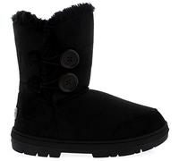 Holly Womens Twin Button Fully Fur Lined Waterproof Winter Snow Boots, Black, 5 UK