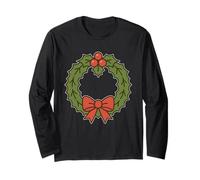 Holly Wreath with Red Bow Long Sleeve T-Shirt