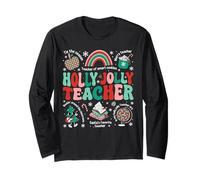 Holly Xmas Jolly Teacher Christmas Vibes Rainbow Xmas Tree Long Sleeve T-Shirt