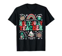 Holly Xmas Jolly Teacher Christmas Vibes Rainbow Xmas Tree T-Shirt