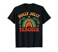 Holly Xmas Jolly Teacher Retro Leopard Christmas T-Shirt
