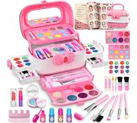 Hollyhi 58pcs Kids Real Makeup Sets for Girls, Safe Washable Children Pretend Dress Up Toys Make Up Starter Kit, Princess Christmas Birthday Gifts for Age 3 4 5 6 7 8 9 10 11 12 Year Old Girl (Pink)