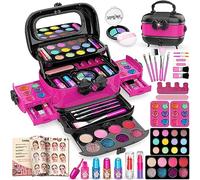 Hollyhi 58Pcs Real Children's Make-Up Set, Safe Washable Make-Up Case Girls Make-Up Toy, Birthday Christmas Children's Make-Up Set Girls Gifts 3 4 5 6 7 8 9 10 11 12 Years (Rose)