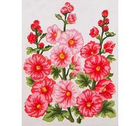 Hollyhocks - Screen Printed Tapestry Canvas 14cm x 18cm