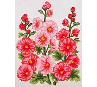Hollyhocks - Screen Printed Tapestry Canvas 14cm x 18cm