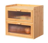 HollyHOME 2-Layer Bamboo Bread Bin with Acrylic Striped Window