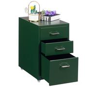 HollyHOME 3-Drawer Mobile File Cabinet, Filing Cabinet, Under Desk Rolling Filing Organizer, Metal Storage Cabinet with Casters for Home and Office,Dark Green