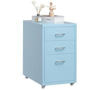 HollyHOME 3-Drawer Mobile File Cabinet, Under Desk Rolling Filing Organizer, Metal Storage Cabinet with Casters for Home and Office,Light Blue