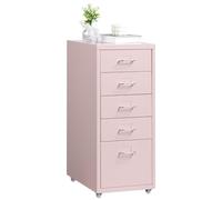 HollyHOME 5 Drawers Mobile Filing Cabinet, Under Desk File Storage Cabinet Made of Metal with Wheels for Home Office, Light Pink