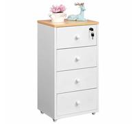 HollyHOME Mobile File Cabinets,Lockable 4-Drawer Filing Cabinet,Under Desk Metal Storage Cabinet with Wheels for Home Office A4 Letter Size,White