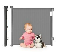 HollyHOME Retractable Stair Gate 180cm Extra Wide One Hand Operation Baby & Pet Safety Gate Indoor & Outdoor, Grey