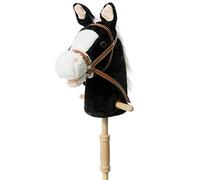HollyHOME Stick Horse with Wood Wheel Real Pony Plush Hobby Horse Toy Black