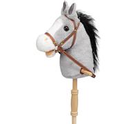 HollyHOME Stick Horse with Wood Wheels Real Pony Neighing and Galloping Sounds Plush Hobby Horse Toy, 91cm, Grey (AA Batteries Required)