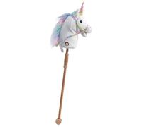 HollyHOME Unicorn Stick Horse with Wood Wheels Real Pony Neighing and Galloping Sounds Unicorn Hobby Horse with Rainbow Glitter Bridle, White 36 Inches(AA Batteries Required)