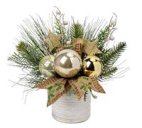 Hollyone 10" Christmas Potted Decorations, Artificial Berries, Baubles, Realistic Pine Needles, Decorative Ribbons, Xmas Centerpiece Decor in Ceramic Pot for Home, Living Room, Kitchen, Table, Shelf