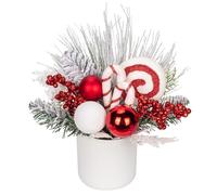 Hollyone 10" Christmas Potted Decorations, Artificial Berries, Lollipops, Xmas Baubles, Frosted Pine Needles, Centerpiece Decor in Ceramic Pot for Home, Living Room, Kitchen, Table, Shelf