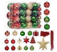 Hollyone 100 Pcs Christmas Bauble Set with Star of Bethlehem, Assorted Shapes & Sizes Xmas Ornaments for Tree Decorations, Red Green Gold Christmas Balls for Party, Centerpiece, New Year