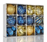Hollyone 10CM 16CM Large Christmas Baubles, 12PCS Blue & Gold Baubles for Xmas Tree Decorations, Giant Christmas Balls Xmas Hanging Ornaments for Wedding Party Table Tree Decor