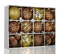 Hollyone 10CM 16CM Large Christmas Baubles, 12PCS Bronze & Gold Baubles for Xmas Tree Decorations, Giant Christmas Balls Xmas Hanging Ornaments for Wedding Party Table Tree Decor