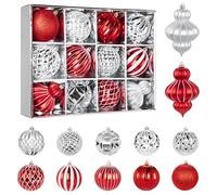 Hollyone 10CM 16CM Large Christmas Baubles, 12PCS Red and Silver Baubles for Xmas Tree Decorations, Giant Christmas Balls Xmas Hanging Ornaments for Wedding Party Table Tree Decor
