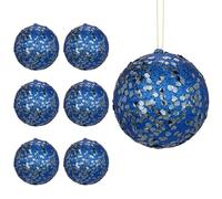 Hollyone 10CM Glittery Large Baubles, 6PCS Dark Blue Christmas Tree Decorations, Hanging Ornaments with Sequins, Giant Xmas Balls for Party, Wedding, Centerpiece, Tree Decor