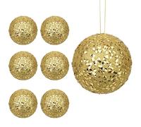 Hollyone 10CM Glittery Large Baubles, 6PCS Gold Christmas Tree Decorations, Hanging Ornaments with Sequins, Giant Xmas Balls for Party, Wedding, Centerpiece, Tree Decor