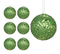 Hollyone 10CM Glittery Large Baubles, 6PCS Green Christmas Tree Decorations, Hanging Ornaments with Sequins, Giant Xmas Balls for Party, Wedding, Centerpiece, Tree Decor