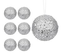 Hollyone 10CM Glittery Large Baubles, 6PCS Silver Christmas Tree Decorations, Hanging Ornaments with Sequins, Giant Xmas Balls for Party, Wedding, Centerpiece, Tree Decor